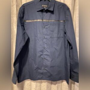 Men’s INC Dark Blue Long Sleeve Button Down Shirt Large